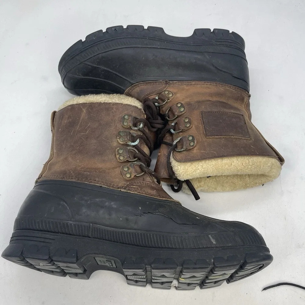 Polo Ralph Lauren Shearling Lamb Rain Boots Mens 12D Landen Leather Trim Winter